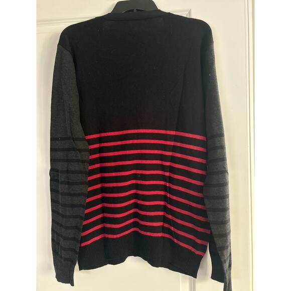 GUC 21 Men Men's Black/Red Stripe Cardigan Button Front Size Large - Picture 3 of 5